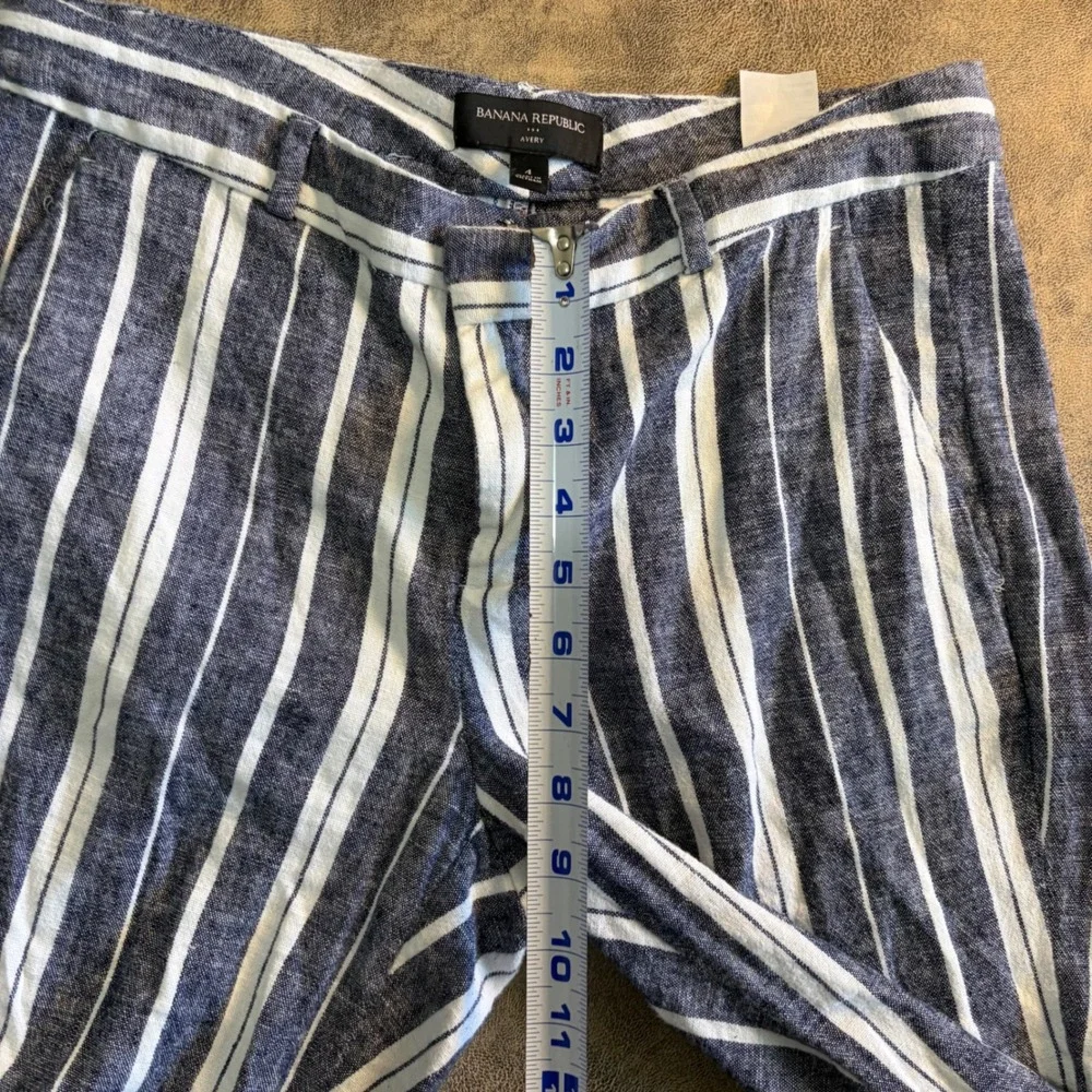 Banana Republic Avery Pants Womens 4 Blue White Striped Linen Blend 459709-00